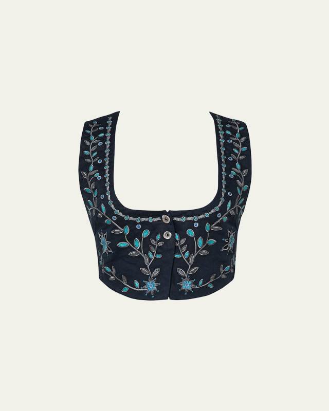 Esmeralda Relicario Embroidered Linen Vest